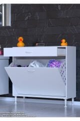 Asil 95 cm Kirli Çamaşır Sepetli Banyo Dolabı 1 Çekmeceli Mutfak Çok Amaçlı Dolap 95x88x32,5 cm