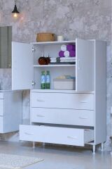 Alia Çok Kullanışlı Dolap G:95 cm Üst Bölme Kapaklı Alt Bölme Çekmeceli 95x138x32,5 cm Modüler Dolap