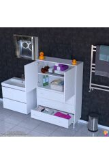 Alia Çok Kullanışlı Dolap G:95 cm Üst Bölme Kapaklı Alt Bölme Çekmeceli 95x138x32,5 cm Modüler Dolap