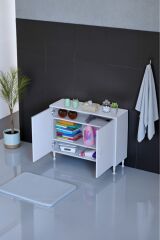Sabir 100 cm 2 Raflı Beyaz Banyo Mutfak Dolabı 3 Bölmeli Çok Amaçlı Dolap 100x75x32,5 cm Düzenleyici