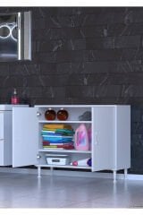 Sabir 100 cm 2 Raflı Beyaz Banyo Mutfak Dolabı 3 Bölmeli Çok Amaçlı Dolap 100x75x32,5 cm Düzenleyici