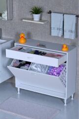 Asil 100 cm Kirli Çamaşır Sepetli Banyo Dolabı 1 Çekmeceli Mutfak Çok Amaçlı Dolap 100x88x32,5 cm