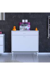 Asil 100 cm Kirli Çamaşır Sepetli Banyo Dolabı 1 Çekmeceli Mutfak Çok Amaçlı Dolap 100x88x32,5 cm