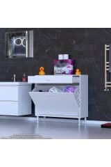 Asil 100 cm Kirli Çamaşır Sepetli Banyo Dolabı 1 Çekmeceli Mutfak Çok Amaçlı Dolap 100x88x32,5 cm