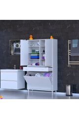 Reli Dolap Beyaz Çok Kullanımlı 100 cm Eninde Banyo Dolabı 100x171x32,5 cm 2 Kapak 6 Raf Dolap
