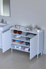 Nirat 100 cm 4 Bölmeli Beyaz Banyo Mutfak Dolabı 3 Raflı Kapaklı Çok Amaçlı Dolap 100x75x32,5 cm