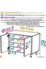 Nirat 100 cm 4 Bölmeli Beyaz Banyo Mutfak Dolabı 3 Raflı Kapaklı Çok Amaçlı Dolap 100x75x32,5 cm