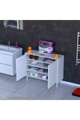 Nirat 100 cm 4 Bölmeli Beyaz Banyo Mutfak Dolabı 3 Raflı Kapaklı Çok Amaçlı Dolap 100x75x32,5 cm