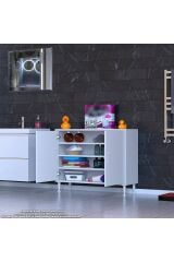 Nirat 100 cm 4 Bölmeli Beyaz Banyo Mutfak Dolabı 3 Raflı Kapaklı Çok Amaçlı Dolap 100x75x32,5 cm