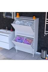 Veluna 80 cm Kirli Çamaşır Sepetli Dolap Banyo Dolabı Beyaz 80x138x32,5 cm 4 Sepetli Dolap
