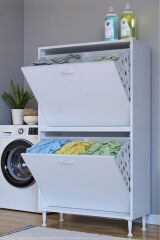 Veluna 85 cm Kirli Çamaşır Sepetli Dolap Banyo Dolabı Beyaz 85x138x32,5 cm 4 Sepetli Dolap