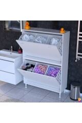 Veluna 90 cm Kirli Çamaşır Sepetli Dolap Banyo Dolabı Beyaz 90x138x32,5 cm 6 Sepetli Dolap