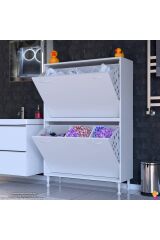Veluna 100 cm Kirli Çamaşır Sepetli Dolap Banyo Dolabı Beyaz 100x138x32,5 cm 6 Sepetli Dolap