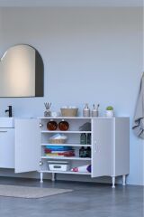 Nirat 90 cm 4 Bölmeli Beyaz Banyo Mutfak Dolabı 3 Raflı Kapaklı Çok Amaçlı Dolap 90x75x32,5 cm