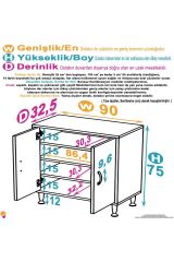 Nirat 90 cm 4 Bölmeli Beyaz Banyo Mutfak Dolabı 3 Raflı Kapaklı Çok Amaçlı Dolap 90x75x32,5 cm