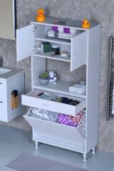 Seris Sepetli ve Çekmeceli Banyo Dolabı G:80 cm Çok Amaçlı Beyaz Düzenleyici 80x173x32,5 cm Dolap