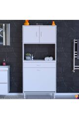 Seris Sepetli ve Çekmeceli Banyo Dolabı G:80 cm Çok Amaçlı Beyaz Düzenleyici 80x173x32,5 cm Dolap