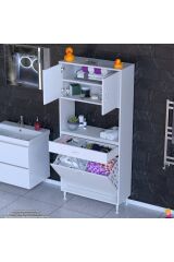 Seris Sepetli ve Çekmeceli Banyo Dolabı G:80 cm Çok Amaçlı Beyaz Düzenleyici 80x173x32,5 cm Dolap