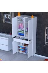 Line Beyaz 85 cm Banyo Dolabı Çok Bölmeli Banyo Düzenleyici Dolap 4 Kapaklı 4 Raflı 85x173x32,5 cm