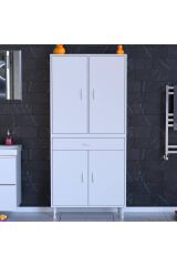 Line Beyaz 85 cm Banyo Dolabı Çok Bölmeli Banyo Düzenleyici Dolap 4 Kapaklı 4 Raflı 85x173x32,5 cm