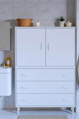Alia Çok Kullanışlı Dolap G:100 cm Üst Bölme Kapaklı Alt Bölme Çekmeceli 100x138x32,5 cm Modül Dolap