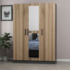 Minar Kale 3 Kapaklı 1 Aynalı 2 Çekmeceli Dolap Antrasit Dore