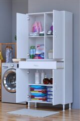 Luma Kapaklı & Çekmeceli Banyo Dolabı 85 cm Genişlikte Beyaz Dolap 85x173x32,5 cm Depolama Dolabı