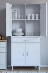 Luma Kapaklı & Çekmeceli Banyo Dolabı 80 cm Genişlikte Beyaz Dolap 80x173x32,5 cm Depolama Dolabı