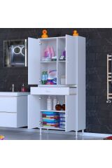 Luma Kapaklı & Çekmeceli Banyo Dolabı 80 cm Genişlikte Beyaz Dolap 80x173x32,5 cm Depolama Dolabı