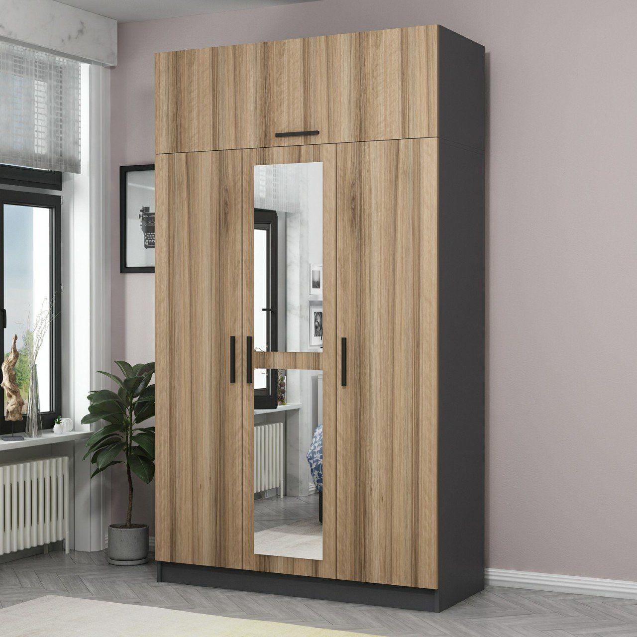 Minar Kale 3 Kapaklı 1 Aynalı 2 Ç Dolap Ve Yüklük Antrasit Dore