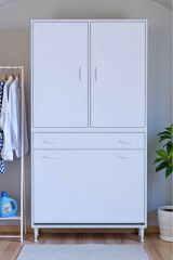 Reli Dolap Beyaz Çok Kullanımlı 95 cm Eninde Banyo Dolabı 95x171x32,5 cm 2 Kapak 6 Raf Dolap