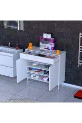 Rose 100 cm Beyaz 1 Çekmeceli Banyo Mutfak Dolabı 4 Bölmeli 3 Raflı Çok Amaçlı Dolap 100x88x32,5 cm