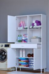 Vellum Beyaz Dolap 95x173x32,5 cm Ebatlarında Çok Fonksiyonlu 95 cm Genişlikte Banyo Dolabı