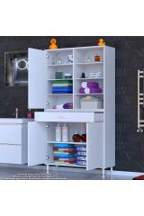 Funci Beyaz Renk G:95 cm Banyo Dolabı 3 Kapaklı 7 Raflı Dolap 95x173x32,5 cm Boyutlarında Dolap