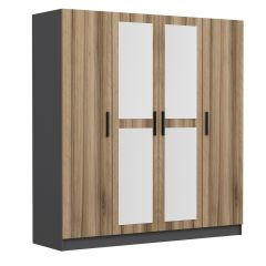 Minar Kale 4 Kapaklı 2 Aynalı 2 Çekmeceli Dolap Antrasit Dore