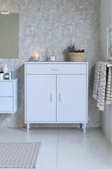Taha 80 cm 3 Bölmeli Beyaz Çok Amaçlı Dolap 2 Raflı Banyo Mutfak Dolabı 80x88x32,5 cm Düzenleyici