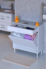 Asil 85 cm Kirli Çamaşır Sepetli Banyo Dolabı 1 Çekmeceli Mutfak Çok Amaçlı Dolap 85x88x32,5 cm
