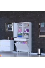 Mira Dolap 6 Bölme Çok Fonksiyonlu Banyo Dolabı 80 cm Beyaz Sepetli Dolap 80x171x32,5 cm Organizer