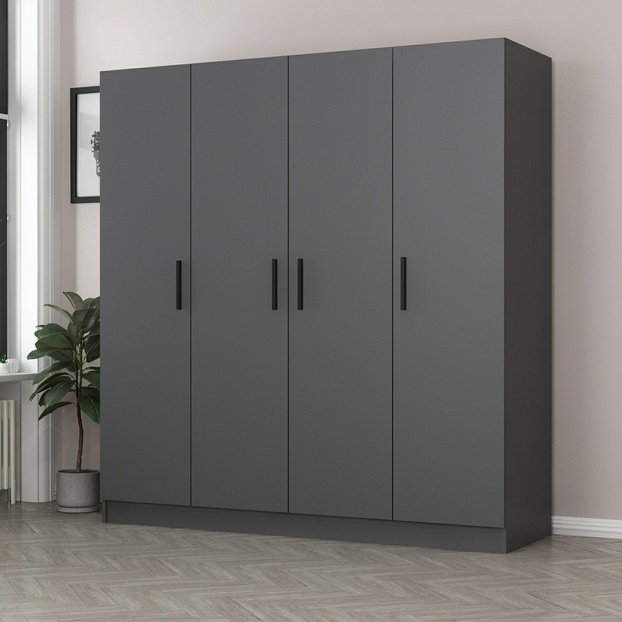 Minar Kale 4 Kapaklı 2 Çekmeceli Dolap Antrasit