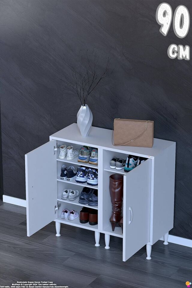 Esila 90 cm Geniş Antre Dolabı ve Çok Amaçlı Ayakkabılık - Beyaz (90x75x32,5 cm)