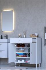 Rose 85 cm Beyaz 1 Çekmeceli Banyo Mutfak Dolabı 4 Bölmeli 3 Raflı Çok Amaçlı Dolap 85x88x32,5 cm