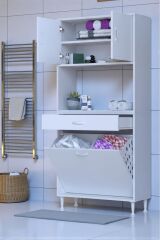 Seris Sepetli ve Çekmeceli Banyo Dolabı G:85 cm Çok Amaçlı Beyaz Düzenleyici 85x173x32,5 cm Dolap