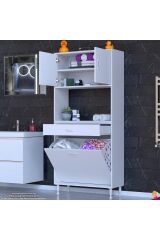 Seris Sepetli ve Çekmeceli Banyo Dolabı G:85 cm Çok Amaçlı Beyaz Düzenleyici 85x173x32,5 cm Dolap