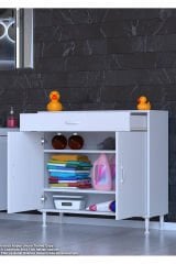 Taha 90 cm 3 Bölmeli Beyaz Çok Amaçlı Dolap 2 Raflı Banyo Mutfak Dolabı 90x88x32,5 cm Düzenleyici