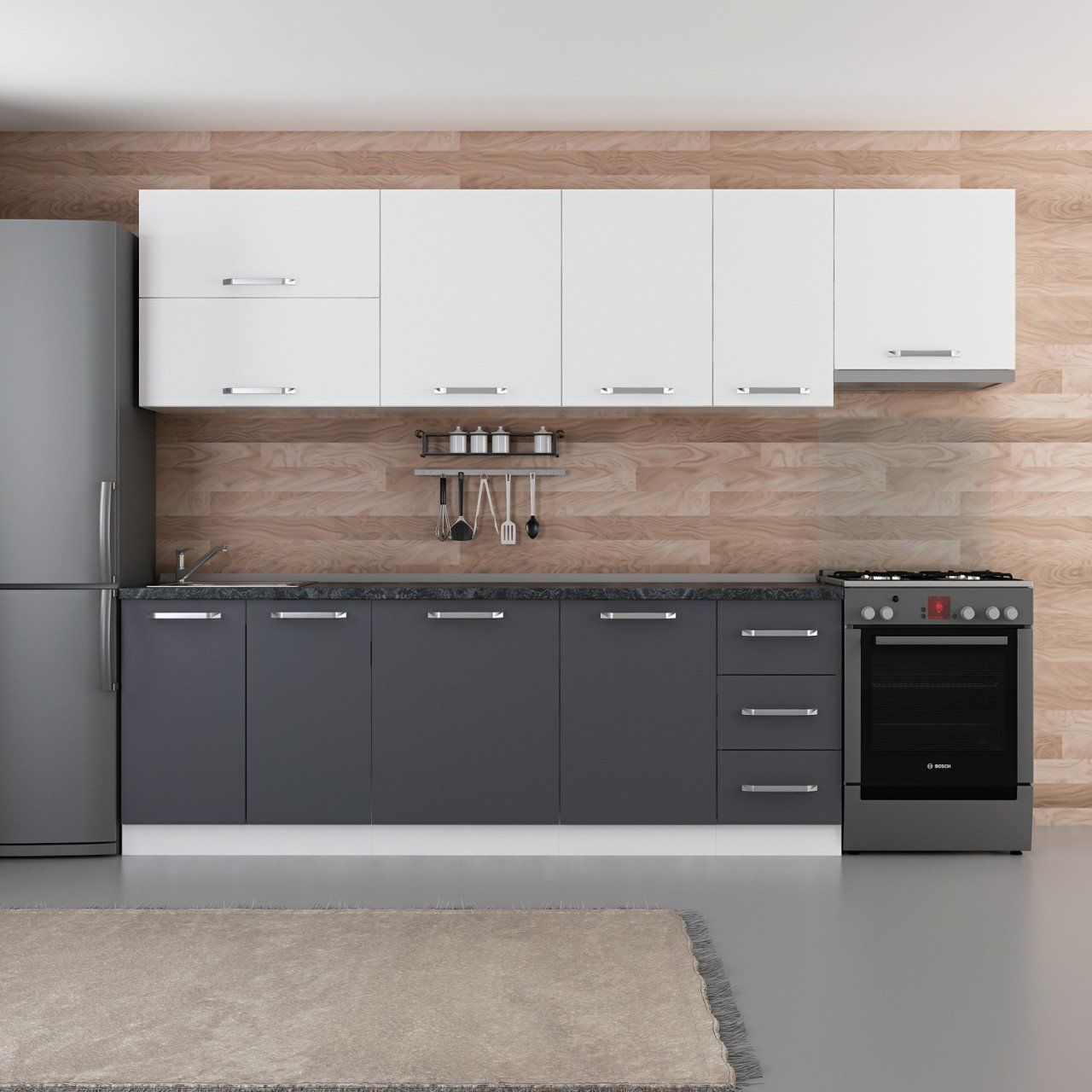 Minar 290 Cm Mutfak Dolabı Beyaz Antrasit 290-A7