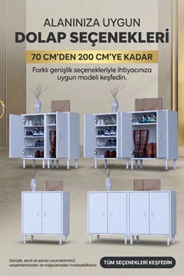 Esila 130 cm Geniş Antre Dolabı ve Çok Amaçlı Ayakkabılık - Beyaz (130x75x32,5 cm)