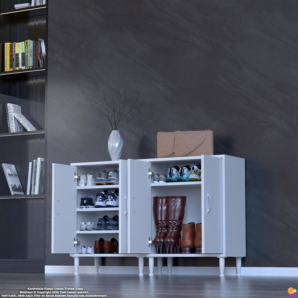 Esila 130 cm Geniş Antre Dolabı ve Çok Amaçlı Ayakkabılık - Beyaz (130x75x32,5 cm)