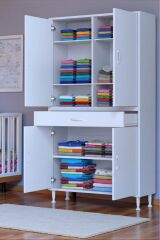 Line Beyaz 90 cm Banyo Dolabı Çok Bölmeli Banyo Düzenleyici Dolap 4 Kapaklı 4 Raflı 90x173x32,5 cm