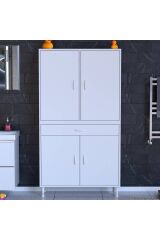 Line Beyaz 90 cm Banyo Dolabı Çok Bölmeli Banyo Düzenleyici Dolap 4 Kapaklı 4 Raflı 90x173x32,5 cm