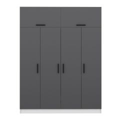 Minar Kale 4 Kapaklı 2 Çekmeceli Dolap Ve Yüklük Beyaz Antrasit